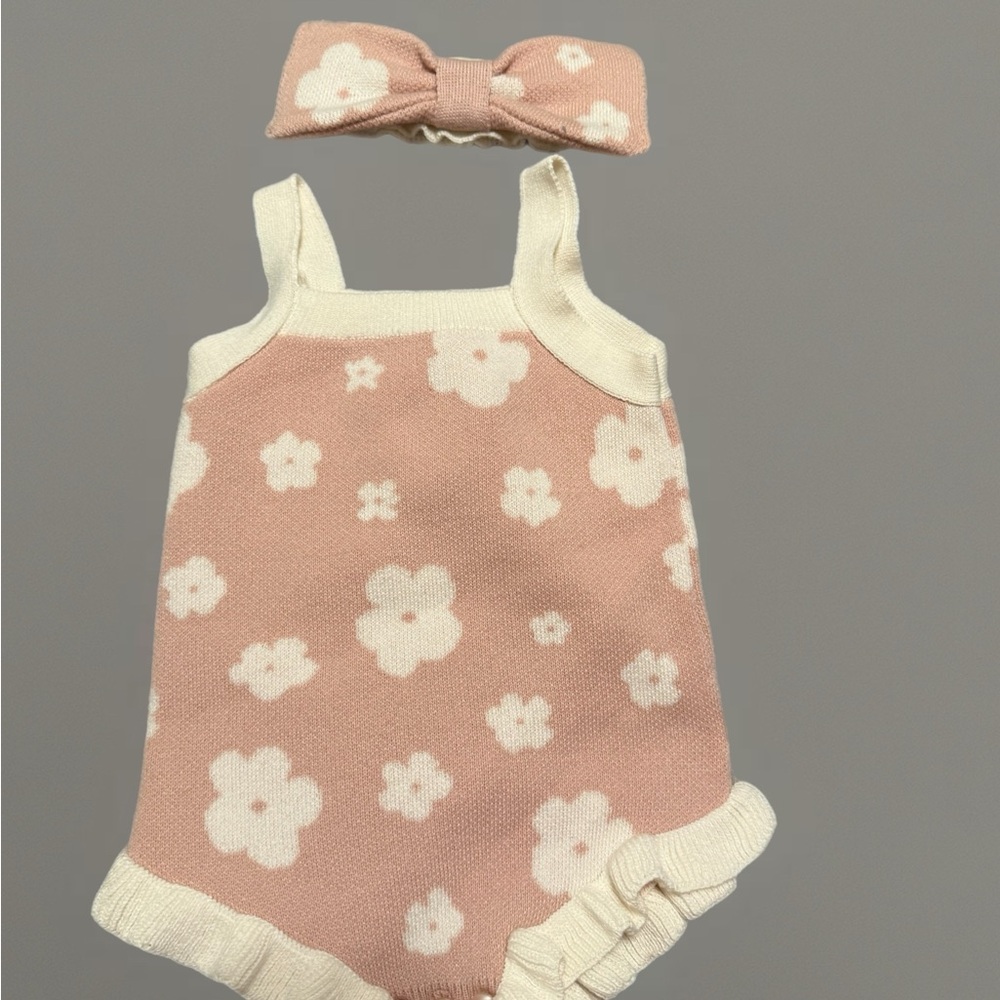 Charming Pink and Cream Floral Knit Set